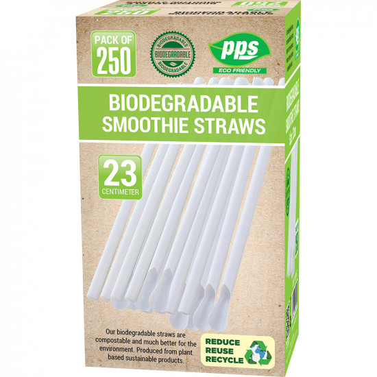 Party Straws Smoothie Plastic White Bio Degradable 250pc/20 image
