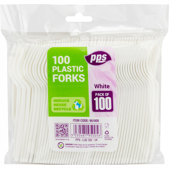 Cutlery Forks Plastic White 100pcs/20 PLASTIC CUTLERY image