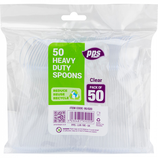 Cutlery Heavy Duty Plastic Spoons Clear 50pcs/30 PLASTIC CUTLERY image