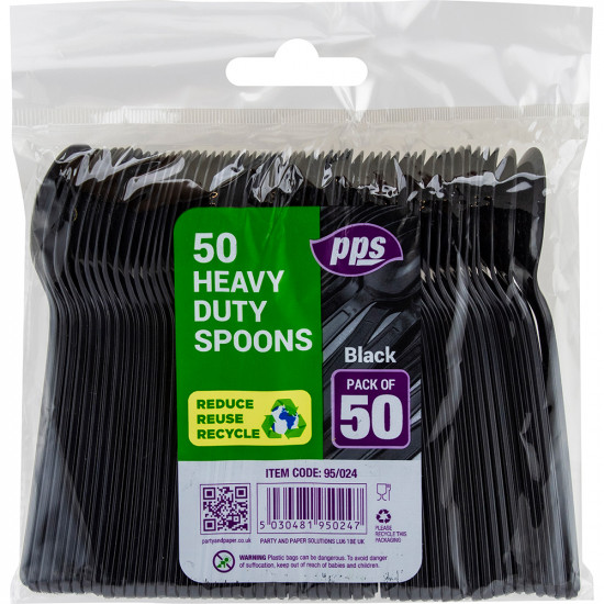 Cutlery Heavy Duty Plastic Spoons Black 50pcs/30 image