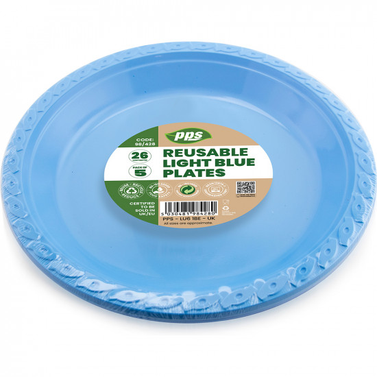 Plates Plastic Light Blue 26cm 5pcs/30 PLATES & BOWLS, PLASTIC PLATES image