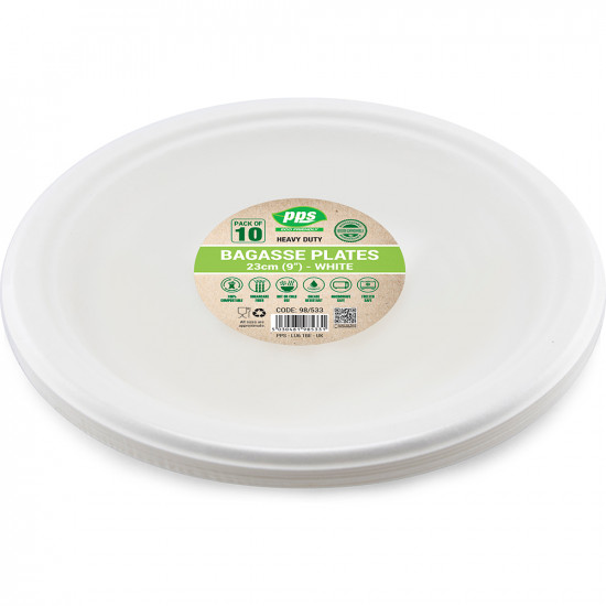 Plates Bagasse White 23cm 10pc/24 PLATES & BOWLS image